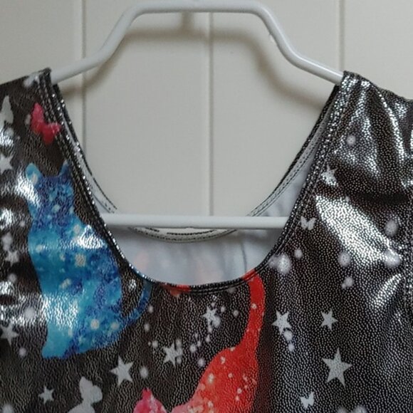 EUC Gymnastics Dance Cheer Leotard black red blue sky cats 150 cm - Picture 4 of 6